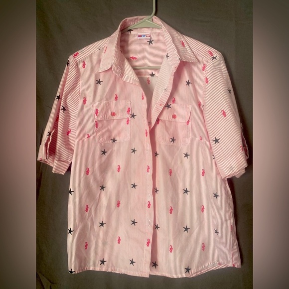 Vintage American Sweetheart Seahorse and Star Beach Print  button Top sz m - Picture 2 of 7